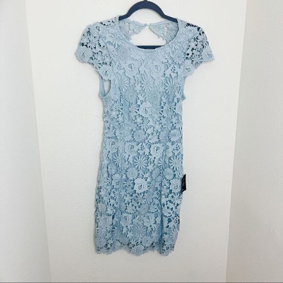 Lulus Romance Language Light Blue Backless Lace Mini Dress - Picture 4 of 12